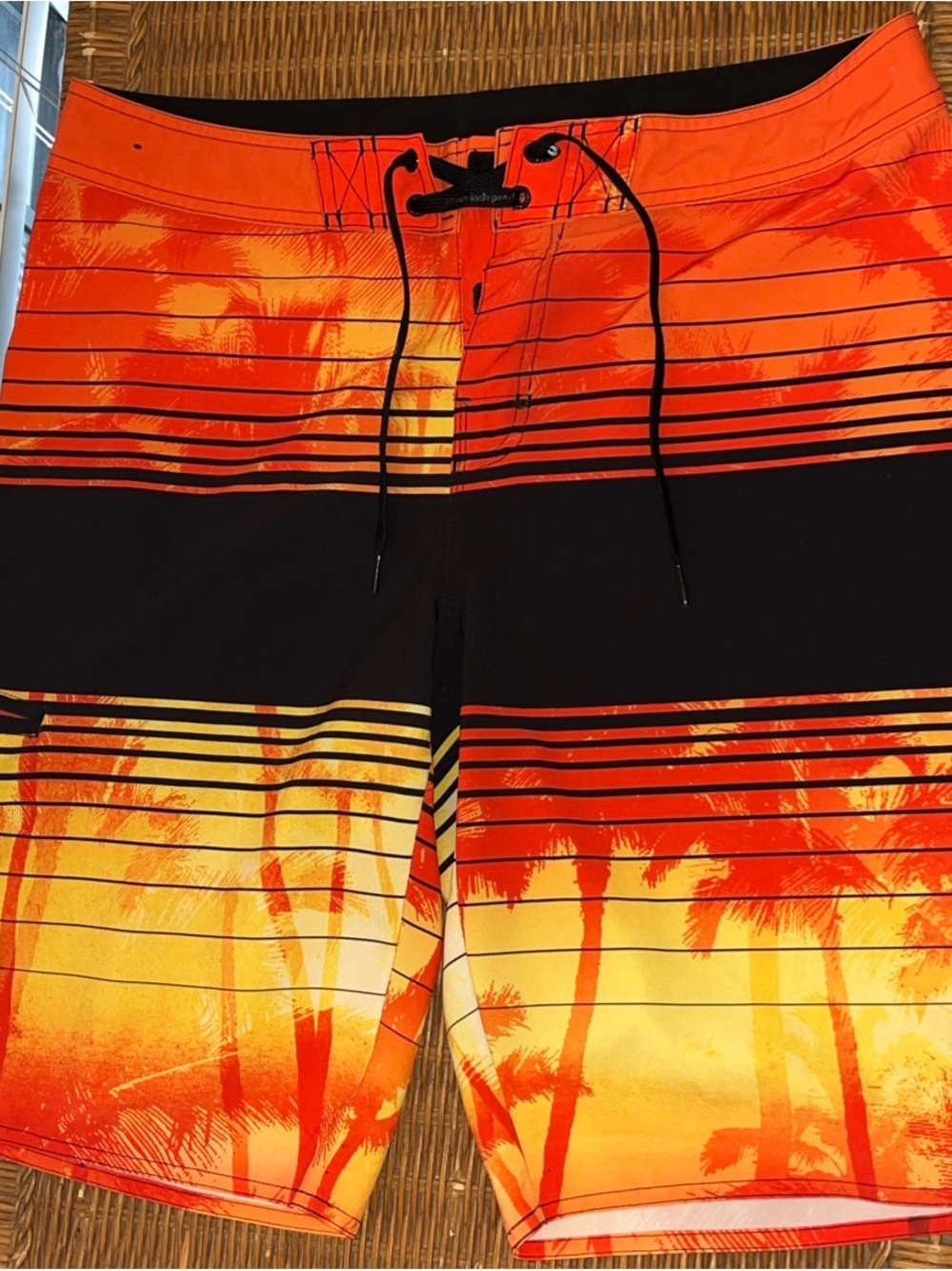 Men's Orange Sunset Stripe Swim Trunks